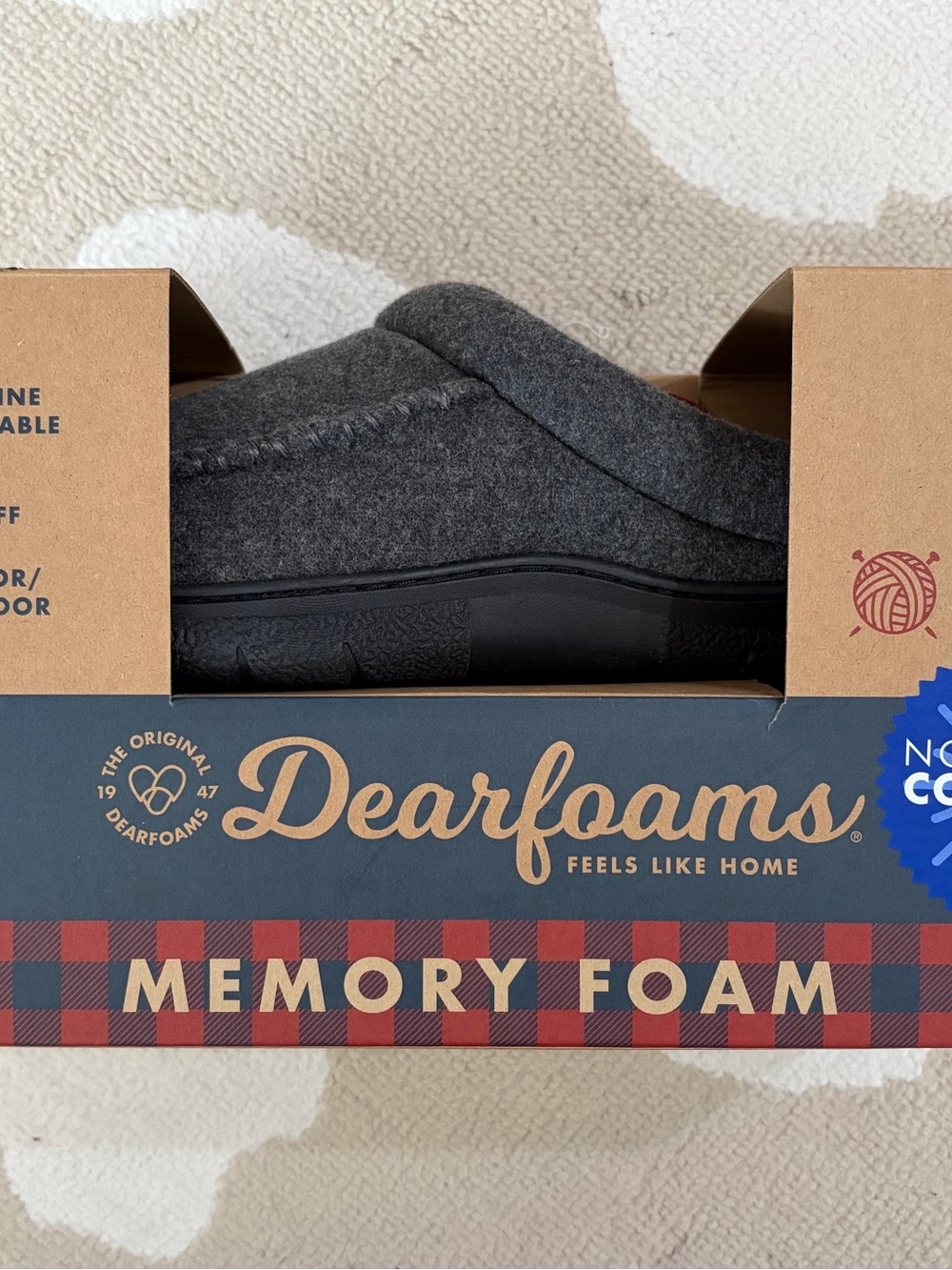 dearfoams Men’s Charcoal Gray Wool Memory Foam Slip-On